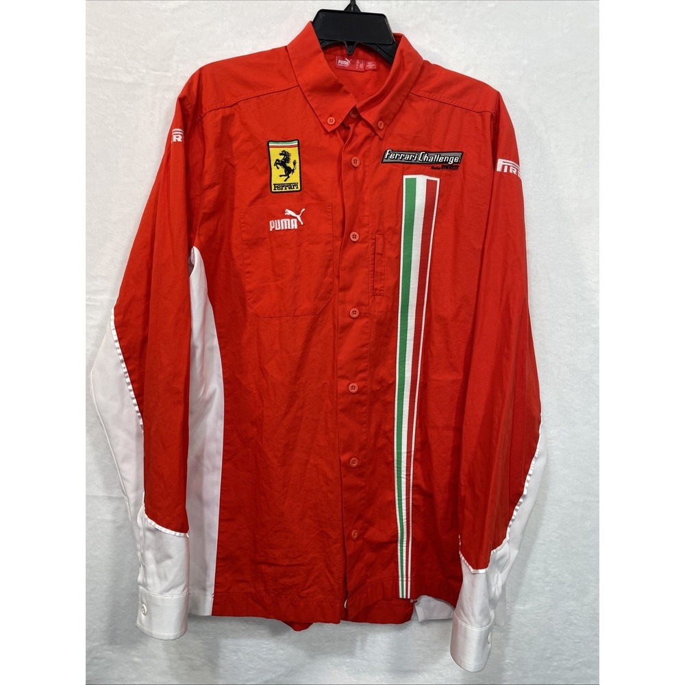 Puma Ferrari Challenge Pirelli Formula One Men's Size Large Red Dress Race Shirt
